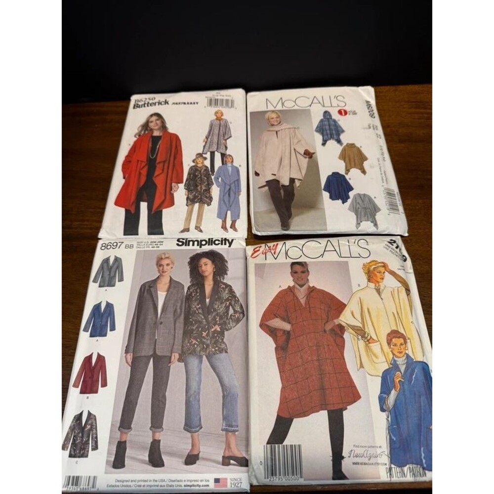 Lot of 4 Women's Sewing Patterns Poncho Blazer Cape Coat Butterick McCall's Simp